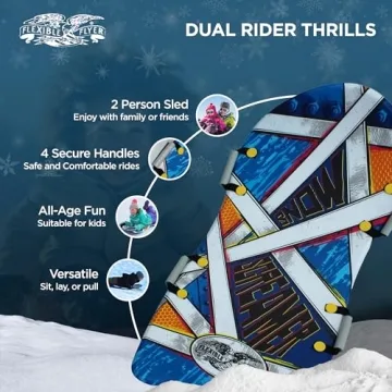 Flexible Flyer Snow Screamer 47 Inch 2 Person Lightweight Foam Slider, Adult & Kids Snow Play Sled with Handles, Winter Toboggan Sled for Ages 5 & Up