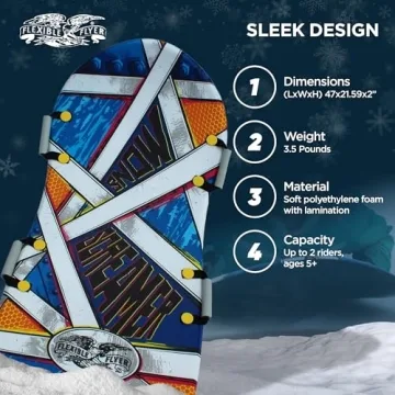 Flexible Flyer Snow Screamer 47 Inch 2 Person Lightweight Foam Slider, Adult & Kids Snow Play Sled with Handles, Winter Toboggan Sled for Ages 5 & Up