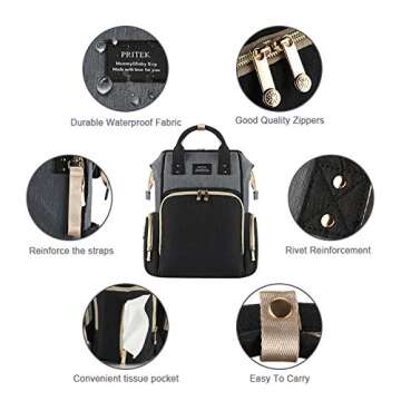 PRITEK Multi-Function Large Capacity Waterproof Diaper Bag, Stylish & Durable