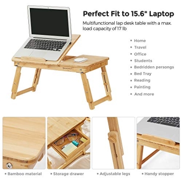 SONGMICS Bamboo Laptop Desk for Work and Leisure