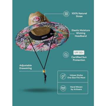 Straw Hat for Men & Women | Lifeguard Hat, Beach Hat & Sun Hat | UPF 50+ Wide Brim for Sun Protectio...