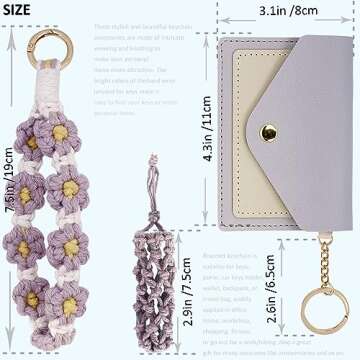 BIHRTC Boho Macrame Keychain Multicolor Daisy Bracelet Wrist Lanyard with Wallet Lipstick Holder Handmade Durable Floral Lanyard Car Key Keyring Wrist Key Chain for Women Girls