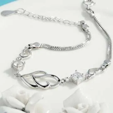 Elegant 925 Sterling Silver Heart Bracelet for Women