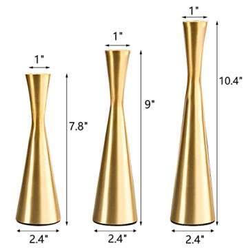 ZEAYEA Set of 3 Gold Candle Holders - Elegant Taper Candlesticks for Home Decor