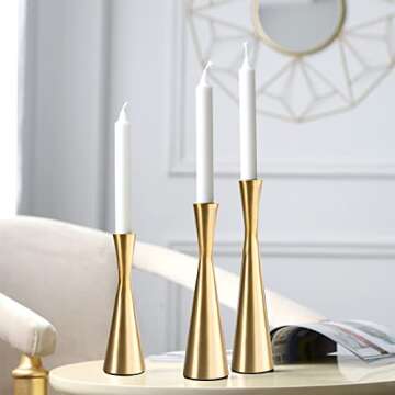 Set of 3 Gold Candle Holders for Home Decor