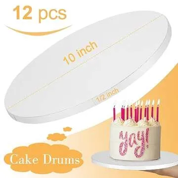 12 PCS Cake Drums 10 Inch, Cake Boards 10 Inch, 10 Inch Cake Drum, Cake Boards 10 Inch Round, Cake Drum 10 Inch Round, 1/2" Thick Cardboard, Sturdy Cake Base, Food Grade Cake Rounds, Base para Pastel