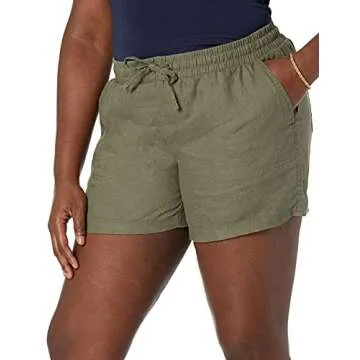 Amazon Essentials Women's 5" Drawstring Linen Short, Olive, Medium