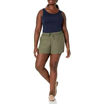 Amazon Essentials Women's 5" Drawstring Linen Short, Olive, Medium