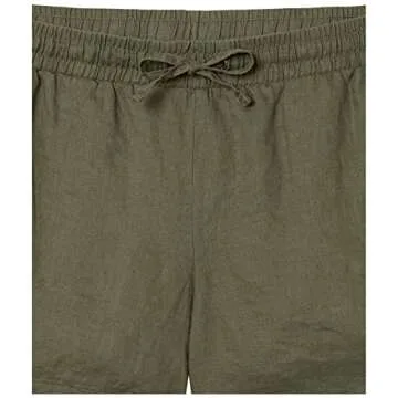 Amazon Essentials Women's 5" Drawstring Linen Short, Olive, Medium