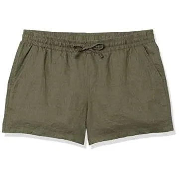 Amazon Essentials Women's 5" Drawstring Linen Short, Olive, Medium