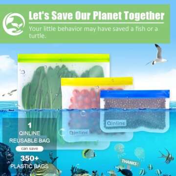 Qinline Reusable Food Storage Bags 10 Pack for Eco-Friendly Storage