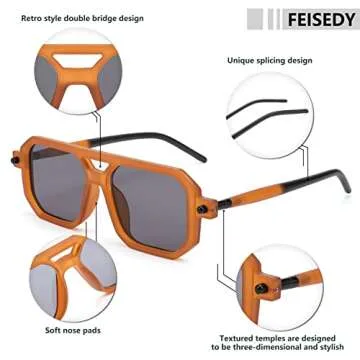 FEISEDY Vintage Square 70s Flat Aviator Sunglasses Women Men Classic Retro Stylish Frame UV400 Sunglasses B2622
