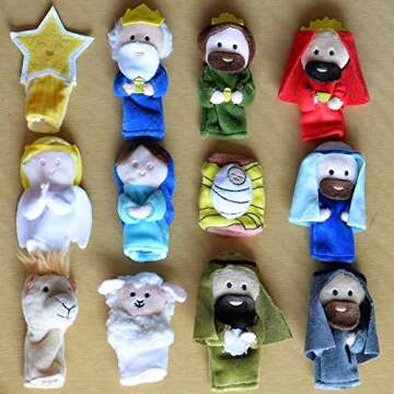 The Nativity Christmas Story | Finger Puppet Set [12-Pack] | for Parents and Teachers to Read to Children | Includes Kids Bible Inspired Booklet Story Guide | Birth of Jesus