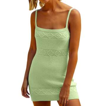 Lesore Womens Mini Dress Casual Spring Square Neck Sleeveless Straps Strappy Knit Mini Dress Holiday...