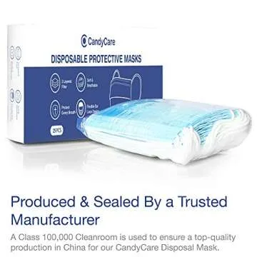 CandyCare Disposable Face Masks, Pack of 25 - Dust Particle 3-Layer Design with Earloop Protective Cover,OTB00004