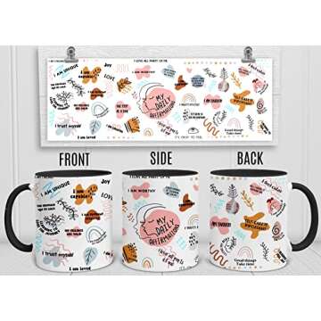 YouNique Designs Daily Affirmations Self Care Mug for Women, 11 Ounces, Mental Health Cup, Empowering Women Coffee Mug, Mindfulness Mug, Encouragement Cup for Women (Black Handle)