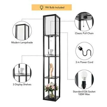 VONLUCE Shelf Floor Lamp with Storage Shelves for Small Spaces