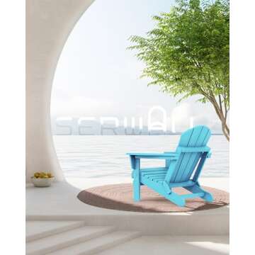 SERWALL Folding Adirondack Chair Outdoor Adirondack Chairs Weather Resistant Patio Chair - Light Blue