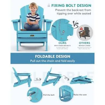 SERWALL Folding Adirondack Chair Durable & Stylish Outdoor Seating
