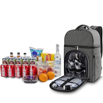 Vogano Picnic Backpack Insulated Bag for 2 Person with Cooler Compartment,with Blanket,Plates and Cutlery Set,for Camping Beach