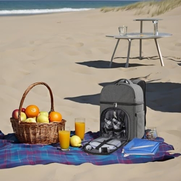 Vogano Picnic Backpack Insulated Bag for 2 Person with Cooler Compartment,with Blanket,Plates and Cutlery Set,for Camping Beach