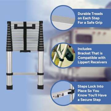 RecPro RV Telescoping Ladder 12.5ft - Compatible with Lippert On-The-Go Units