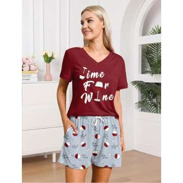 ALISISTER Comfy Pajama Set with Wine Glass Design