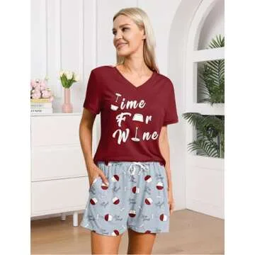 ALISISTER Comfy Pajama Set with Wine Glass Design