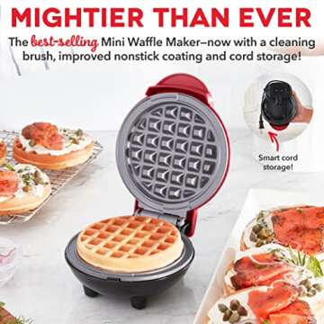 DASH Deluxe Mini Maker for Individual Waffles, Hash Browns, Keto Chaffles with Included Brush and Co...