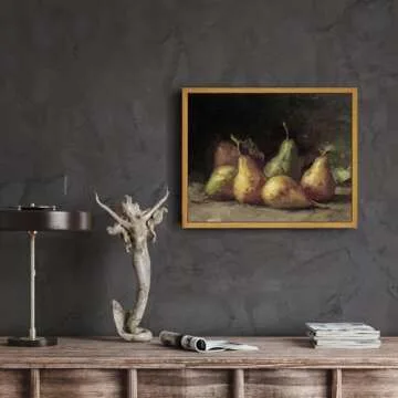 Roslynity Framed Canvas Wall Art Vintage Print Oil Paintings Pear Still Life Moody Antique Country Retro Aesthetic Artwork for Home Living Room Bathroom Kitchen Shelf Wall Decor (8"x10")