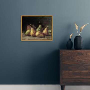 Roslynity Framed Canvas Wall Art Vintage Print Oil Paintings Pear Still Life Moody Antique Country Retro Aesthetic Artwork for Home Living Room Bathroom Kitchen Shelf Wall Decor (8"x10")