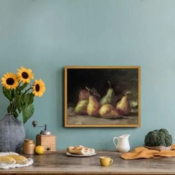 Roslynity Framed Canvas Wall Art Vintage Print Oil Paintings Pear Still Life Moody Antique Country Retro Aesthetic Artwork for Home Living Room Bathroom Kitchen Shelf Wall Decor (8"x10")
