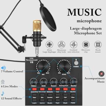 Podcast Equipment Bundle, Audio Interface with Voice Changer and BM800 Condenser Microphone, Recordi...