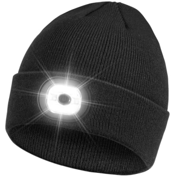 Rechargeable LED Beanie Headlamp - Unisex Winter Knit Cap with Hands Free Flashlight for Fishing, Ru...