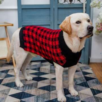 PUPTECK Dog Sweaters for Large Medium Small Dogs - Fall Classic Plaid Style Puppy Holiday Winter Coat Clothes for Female Girl Male Boy Warm