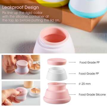 INSFIT Travel Containers for Toiletries, TSA Approved Silicone Cream Jars, Travel Size Containers with Lids, 5PCS BPA Free Leakproof Travel Accessories for Liquid Lotion with Labels Mini Spatulas