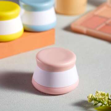 INSFIT Travel Containers for Toiletries, TSA Approved Silicone Cream Jars, Travel Size Containers with Lids, 5PCS BPA Free Leakproof Travel Accessories for Liquid Lotion with Labels Mini Spatulas