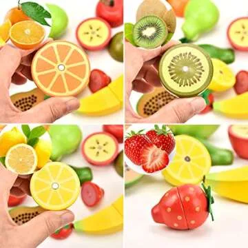 Wooden Toys for 2 Year Old - Pretend Play Food Set for Kids Play Kitchen,9 Cuttable Toy Fruit and Veg with Wooden Knif and Tray,Gift Idea for Boys Girls Birthday