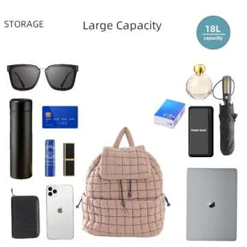 VAKAER Puffer Backpack for Women Lightweight Quilted Hiker Pack with Drawstring Padding Backpacks for Travel Gym (Khaki)