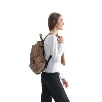 VAKAER Puffer Backpack for Women Lightweight Quilted Hiker Pack with Drawstring Padding Backpacks for Travel Gym (Khaki)