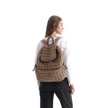 VAKAER Puffer Backpack for Women Lightweight Quilted Hiker Pack with Drawstring Padding Backpacks for Travel Gym (Khaki)