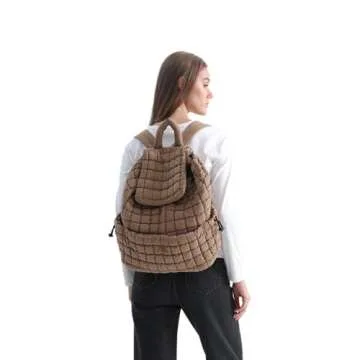 VAKAER Puffer Backpack for Women Lightweight Quilted Hiker Pack with Drawstring Padding Backpacks for Travel Gym (Khaki)