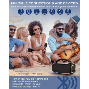 Karaoke Machine, IPX5 Waterproof Portable Bluetooth 5.3 Speaker with 2 Wireless Microphones for Adul...