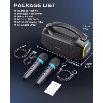 IPX5 Waterproof Karaoke Machine with 2 Wireless Mics