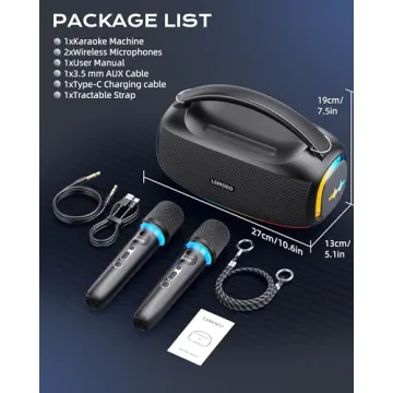 IPX5 Waterproof Karaoke Machine with 2 Wireless Mics