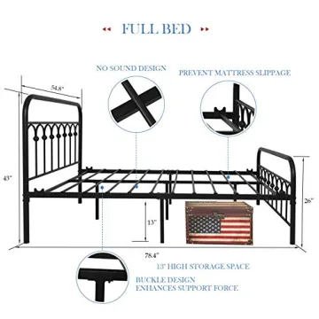 Sturdy YALAXON Vintage Full Size Metal Bed Frame