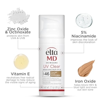 EltaMD UV Clear Tinted Sunscreen for Face - Deep Tinted SPF 46 with Zinc Oxide, Oil-Free, Dermatologist Recommended, 1.7 oz