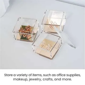 OfficeGoods 3-Tier Stackable Acrylic Holder- Stylish Desk Organizer and Storage for Office or Home – Transparent Square Design with Gold Metal Base