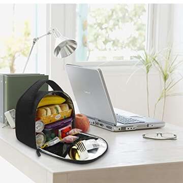 Gloppie Insulated Lunch Bags: Black Lunch Cooler Tote for Kids and Adults