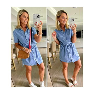 LUVAMIA Women's Casual Denim Shirt Dress Perfect for Summer